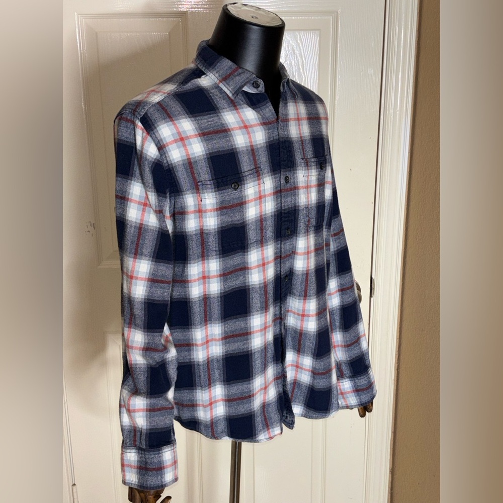 Woolrich Flannel Shirt Mens Large Blue Plaid Long Sleeve Button Up - Picture 4 of 11